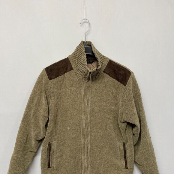 Sak Fifth Avenue Men Full Zip Sweater Jacket Size Medium Elbow Patch M238 -26 - Picture 13 of 16